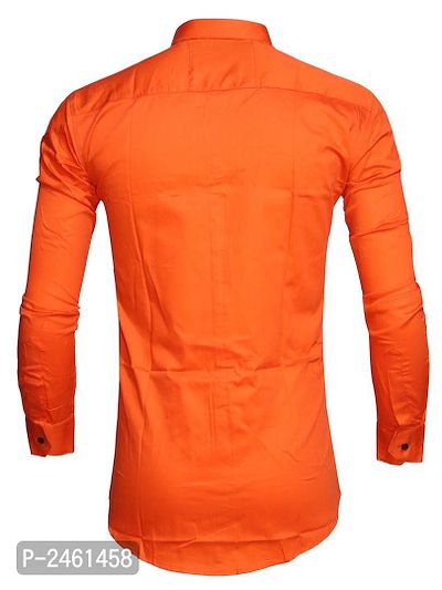 Orange Cotton Double Button Casual Slim Fit Shirt-thumb3