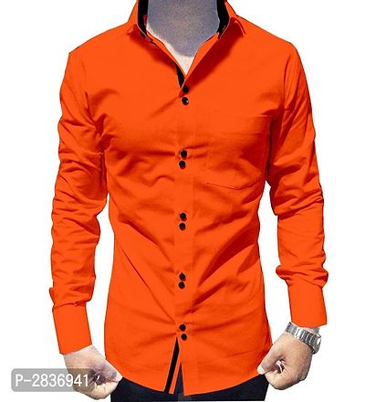 Orange Solid Cotton Slim Fit Casual Shirt for Men's-thumb0