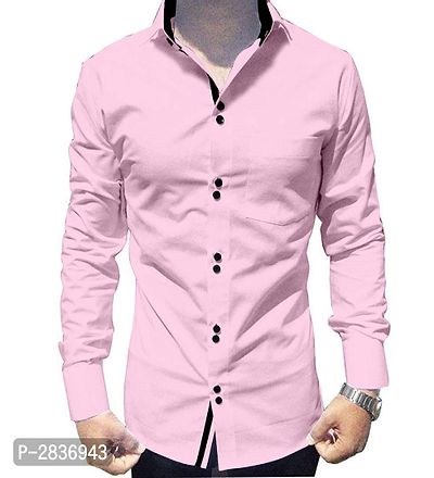 Pink Solid Cotton Slim Fit Casual Shirt for Men's-thumb0