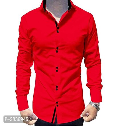 Red Solid Cotton Slim Fit Casual Shirt for Men's-thumb0