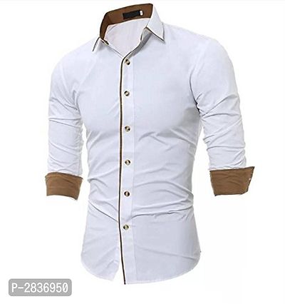 White Solid Cotton Slim Fit Casual Shirt for Men's-thumb0