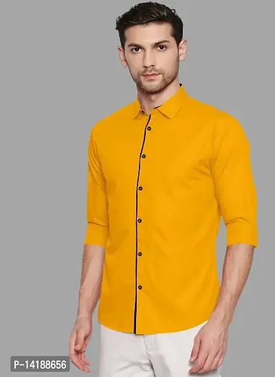 Reliable Yellow Cotton  Long Sleeves Casual Shirts For Men-thumb0