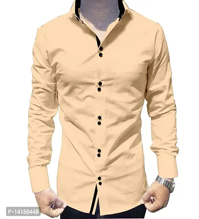 Reliable Cream Cotton  Long Sleeves Casual Shirts For Men-thumb0