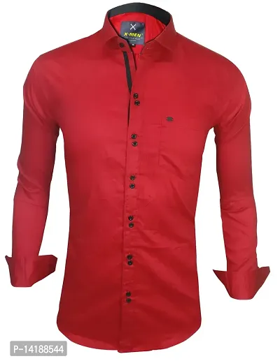 Reliable Red Cotton  Long Sleeves Casual Shirts For Men-thumb0