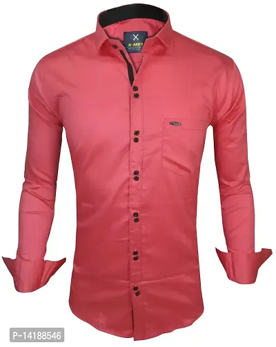 Reliable Pink Cotton  Long Sleeves Casual Shirts For Men-thumb0