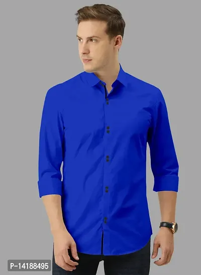 Reliable Blue Cotton  Long Sleeves Casual Shirts For Men-thumb0