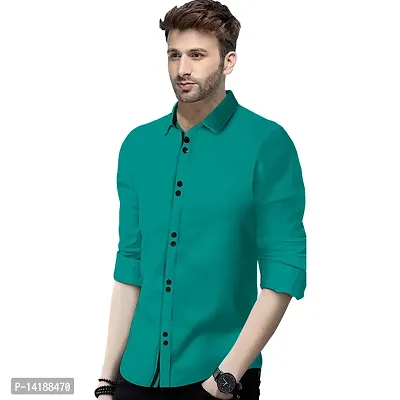 Reliable Green Cotton  Long Sleeves Casual Shirts For Men-thumb0