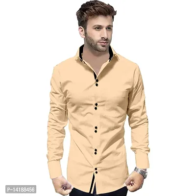 Reliable Cream Cotton  Long Sleeves Casual Shirts For Men-thumb0