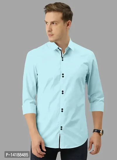 Reliable Turquoise Cotton  Long Sleeves Casual Shirts For Men-thumb0