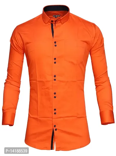 Reliable Orange Cotton  Long Sleeves Casual Shirts For Men-thumb0