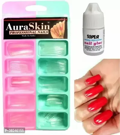 Reusable Transparent Artificial Nail False Nails with 6ml Pack of 100-thumb0