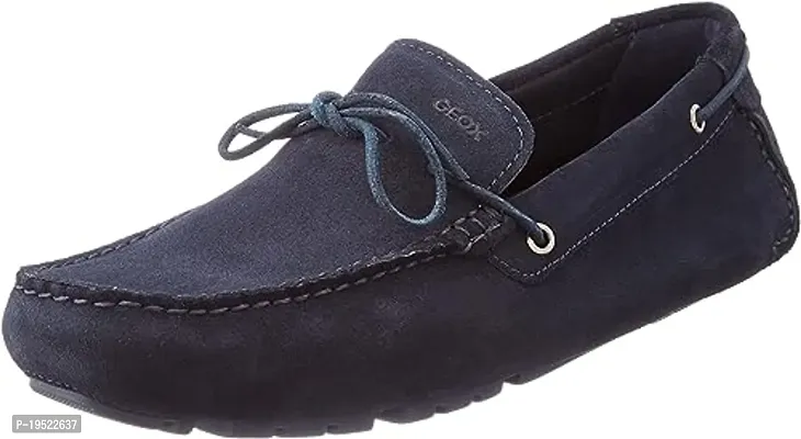 Stylish Navy Blue Rexine Solid Loafers For Men