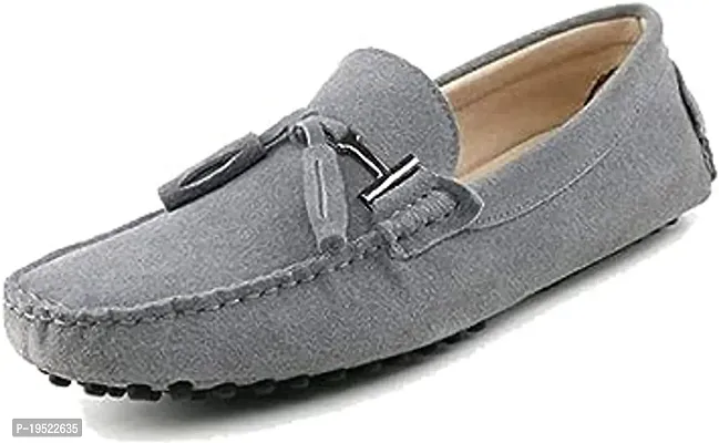Stylish Grey PU Solid Loafers For Men-thumb0
