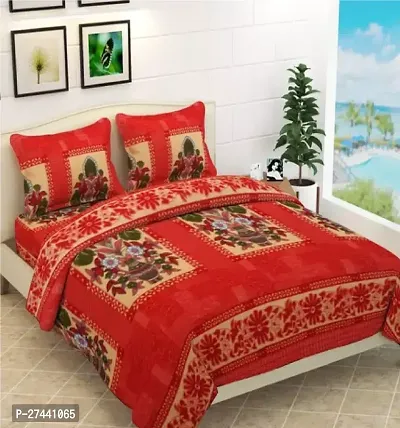 Modern Red And Cream Floral Double Bedsheet With 2 Pillow Covers-thumb0