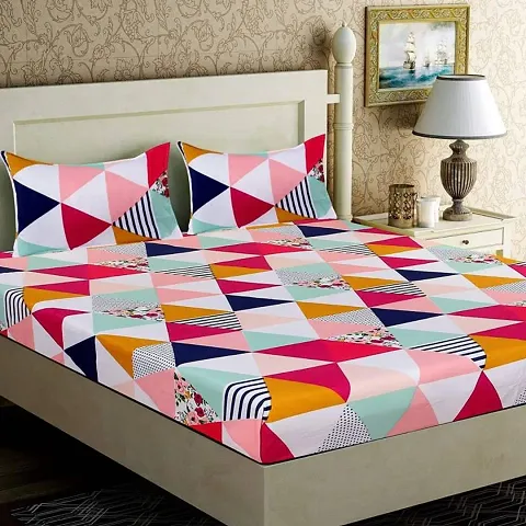 Printed Glace Cotton Double Bedsheet with 2 Pillow Cover