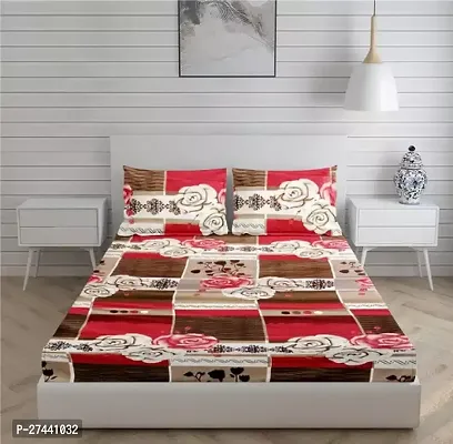 Modern Red And Brown Floral Printed Polycotton Bedsheet With 2 Pillow Covers