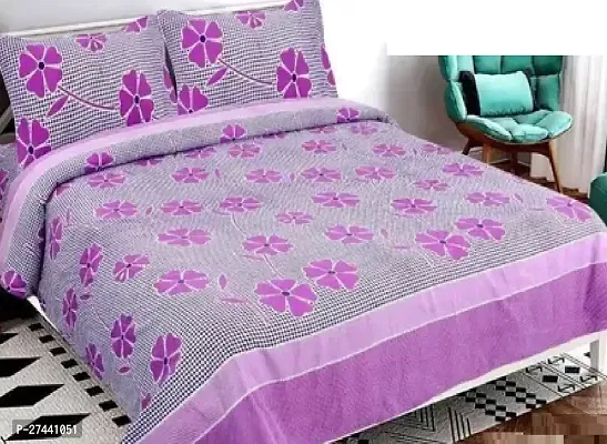 Modern Purple Floral Cotton Double Bedsheet With 2 Pillow Covers-thumb0