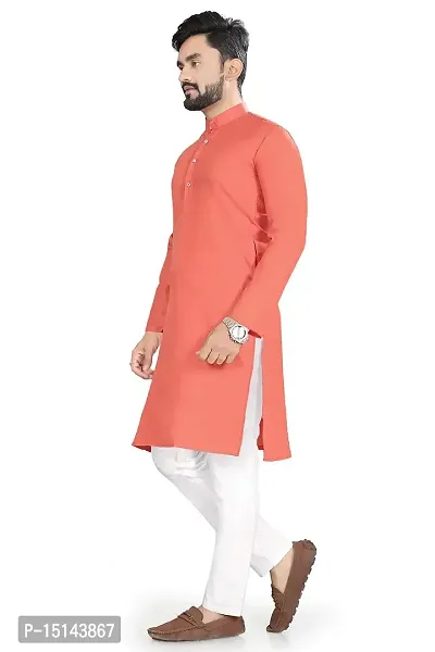 NuJi Fashion Long Pure Handloom Ethnic Cotton Kurta pyjama set for men-thumb2