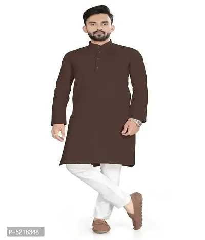 Cotton Blend Solid Straight Kurta for men-thumb0