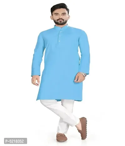 Cotton Blend Solid Straight Kurta for men