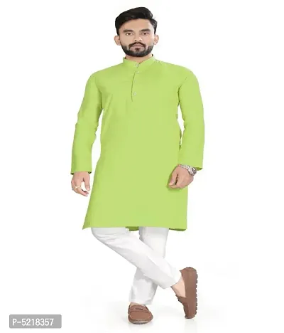 Cotton Blend Solid Straight Kurta for men