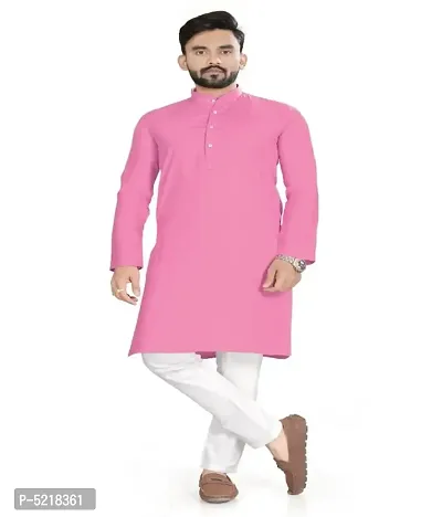 Cotton Blend Solid Straight Kurta for men-thumb0