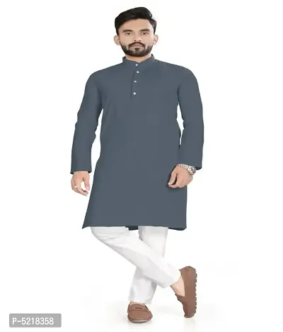 Cotton Blend Solid Straight Kurta for men-thumb0