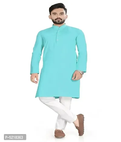 Cotton Blend Solid Straight Kurta for men