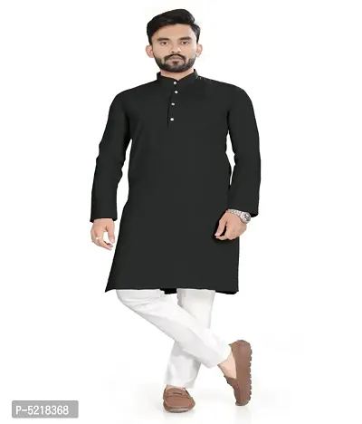 Cotton Blend Solid Straight Kurta for men