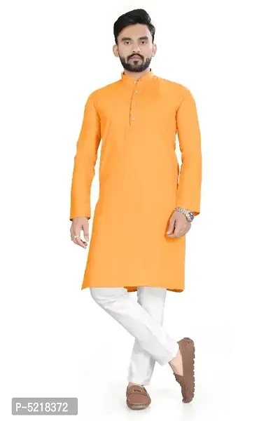 Cotton Blend Solid Straight Kurta for men