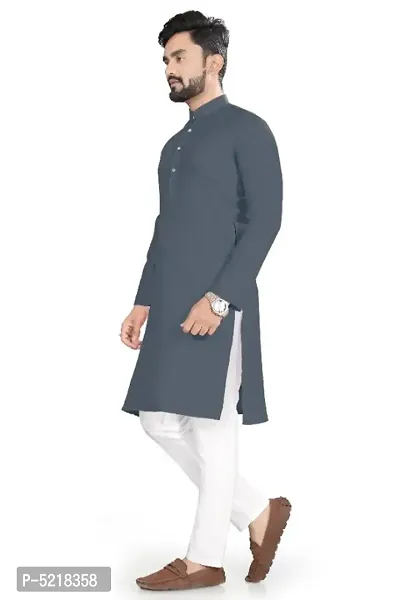 Cotton Blend Solid Straight Kurta for men-thumb3