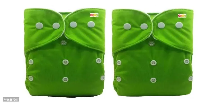 Alya Pocket Button Style Solid Reusable Cloth Diaper All in One Adjustable Washable Diapers Nappies(Without Inserts) for Toddlers/New Borns(0-24 Months,3-16KG) (Pack of 2, Green,Green)-thumb0