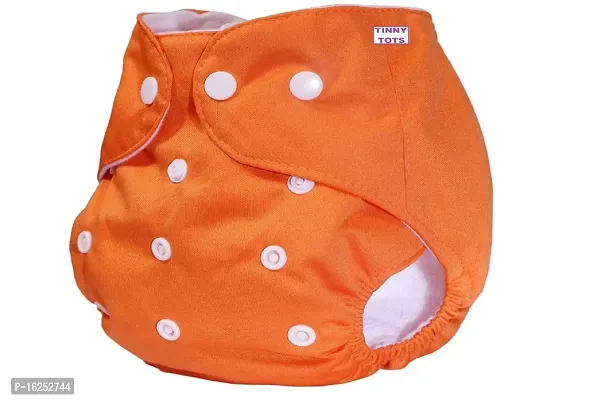 Tinny Tots Pack of 1 Baby Reusable Cloth Diapers Washable Adjustable With 3 Baby Bamboo Microfiber Charcoal Insert Pads Soaker Boosters(5 Layers) Wet-Free Combo For Toddlers/New Borns(ORANGE)-thumb3