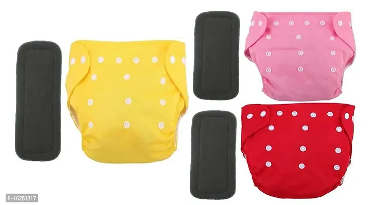 Tinny Tots Baby Reusable Cloth Diaper Adjustable Nappies Washable With Bamboo Charcoal Inserts(4 Layers) For New Borns/Infants Age 0-24 Months(3-16KGS) (PACK OF 3, PINK,RED,YELLOW)