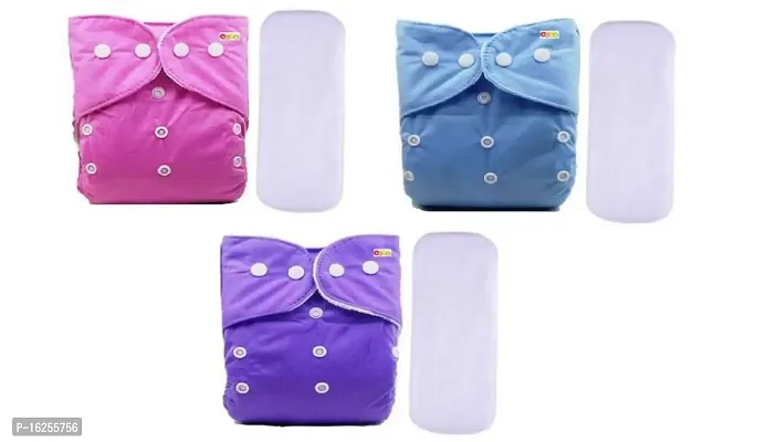 Alya Baby Reusable Cloth Diapers All in One Adjustable Pocket Style Nappies Washable With White Microfiber(4 layers) Wet-Free Insert Pads (0-24 Months,3-16KG) (PACK OF 3, BLUE,PPURPLE,PINK)