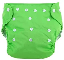 Alya Pocket Button Style Solid Reusable Cloth Diaper All in One Adjustable Washable Diapers Nappies(Without Inserts) for Toddlers/New Borns(0-24 Months,3-16KG) (Pack of 3, Green)-thumb1