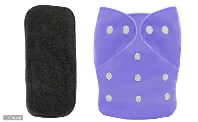 Tinny Tots Pack of 1 Baby Reusable Cloth Diapers Washable Adjustable With 1 Baby Bamboo Charcoal Microfiber Insert Pads Soaker Boosters(5 Layers) Wet-Free Combo For Toddlers/New Borns(PURPLE)-thumb0