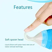 The Cheeky Kidzz Baby Silicone Squeeze Spoon Feeding Style Rice Cereal Squeezeable Feeder Bottle (Blue Stand)-thumb3