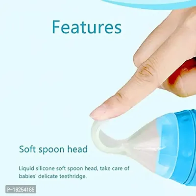 The Cheeky Kidzz Baby Silicone Squeeze Spoon Feeding Style Rice Cereal Squeezeable Feeder Bottle (Blue Stand)-thumb4