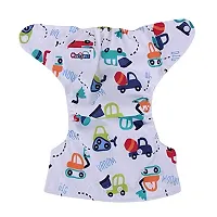 Alya Reusable  Adjustable All-in-One Baby Washable Cotton Cloth Diaper Nappies Pocket Style Car Print Durable Wet-Free Diapers for Infants/Toddlers/Babies(0-24 Months;3-17 KGS)-thumb1