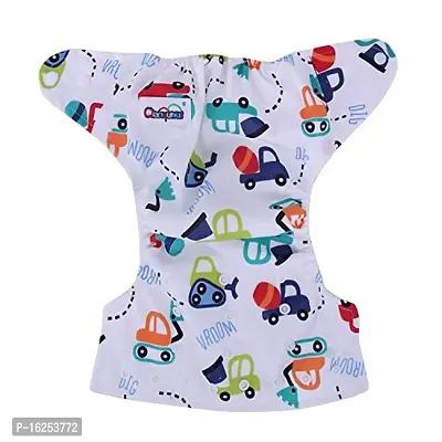 Alya Reusable  Adjustable All-in-One Baby Washable Cotton Cloth Diaper Nappies Pocket Style Car Print Durable Wet-Free Diapers for Infants/Toddlers/Babies(0-24 Months;3-17 KGS)-thumb2