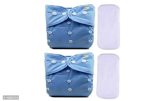 Alya Baby Reusable Cloth Diapers All in One Adjustable Pocket Style Nappies Washable With White Microfiber(4 layers) Wet-Free Insert Pads (0-24 Months,3-16KG) (PACK OF 2, BLUE,BLUE)