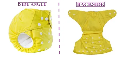 Alya 2 Baby Button Pocket Style Reusable Cloth Diapers Adjustable Washable With 4 White Microfiber Bamboo(6layers) Wet-Free Insert Pads For Toddlers/New Borns(0-14 Months) (YELLOW,RED)-thumb1