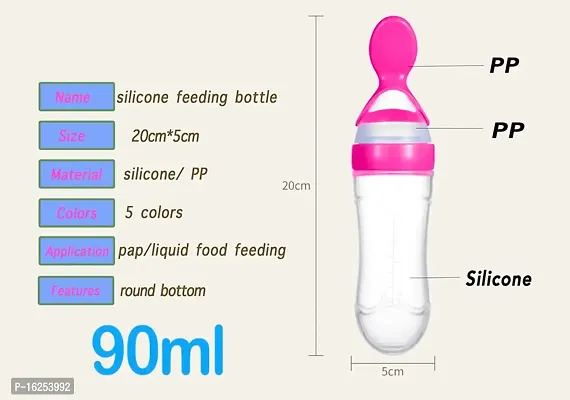 The Cheeky Kidzz Baby Silicone Squeeze Spoon Feeding Style Rice Cereal Squeezeable Feeder Bottle (Pink)-thumb5