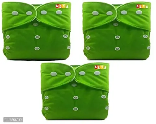 Alya Pocket Button Style Solid Reusable Cloth Diaper All in One Adjustable Washable Diapers Nappies(Without Inserts) for Toddlers/New Borns(0-24 Months,3-16KG) (Pack of 3, Green)