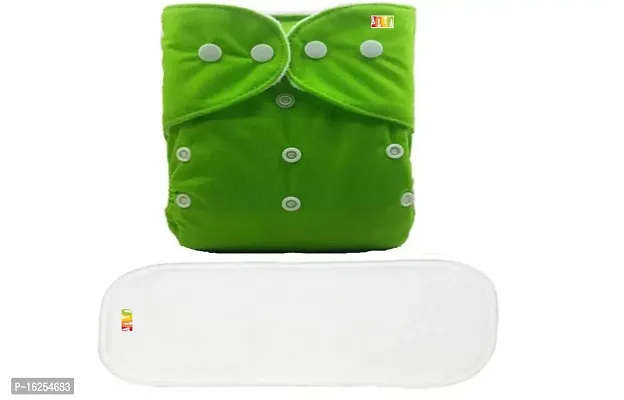 Alya Baby Washable Reusable Adjustable Cloth Diaper with 1 White Microfiber Insert Pad(4 Layers) for New Born/Toddlers/Infants(0-24 Months; 3-17KGS)(Green)