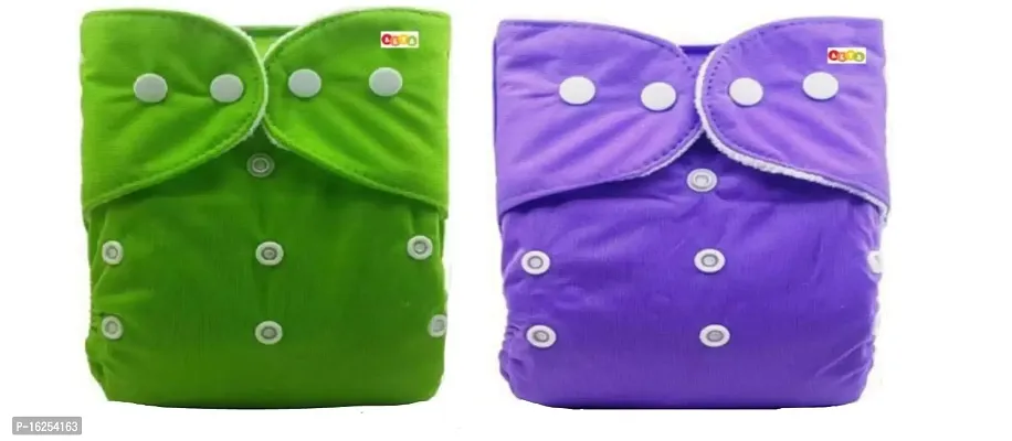 Alya Pocket Button Style Solid Reusable Cloth Diaper All in One Adjustable Washable Diapers Nappies(Without Inserts) for Toddlers/New Borns(0-24 Months,3-16KG) (Pack of 2, Green,Purple)