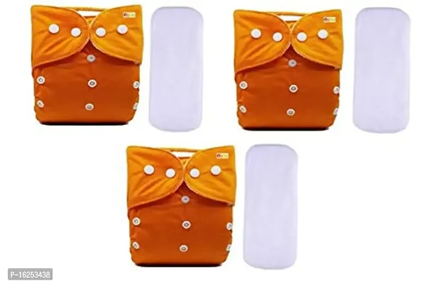 Alya Baby Reusable Cloth Diapers All in One Adjustable Pocket Style Nappies Washable With White Microfiber(4 layers) Wet-Free Insert Pads (0-24 Months,3-16KG) (PACK OF 3, ORANGE,ORANGE,ORANGE)