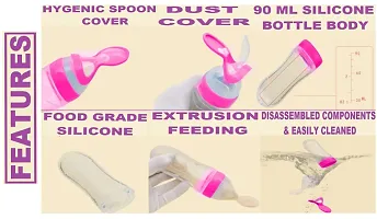 The Cheeky Kidzz Baby Silicone Squeeze Spoon Feeding Style Rice Cereal Squeezeable Feeder Bottle (Pink)-thumb1