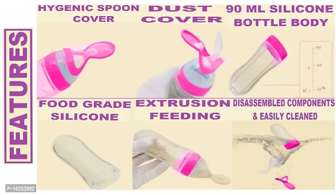 The Cheeky Kidzz Baby Silicone Squeeze Spoon Feeding Style Rice Cereal Squeezeable Feeder Bottle (Pink)-thumb2